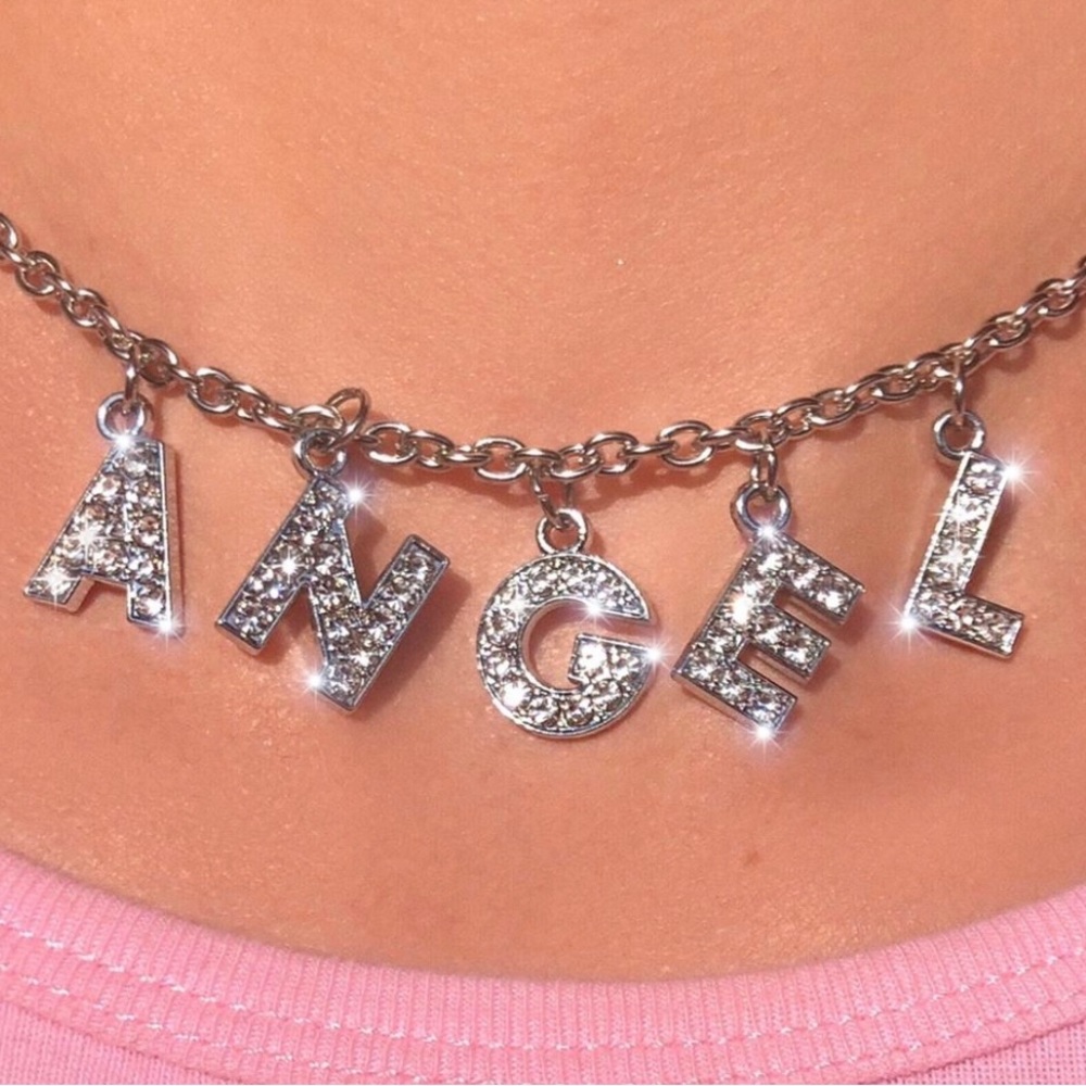 RHINESTONE ANGEL CHOKER NECKLACE